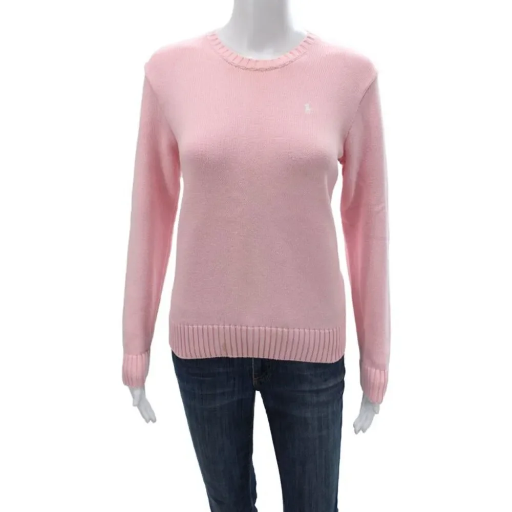 Ralph Lauren Golf Women Pink Cotton Crew Neck Sweater Long Sleeve Size M